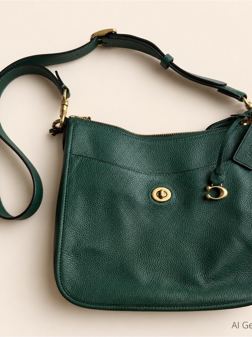 Coach Green Pebble Leather Turnlock Crossbody - Picture 2 of 9